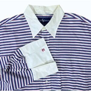 Vintage Ralph Lauren Dress Shirt Mens 14 Medium Blue Red Striped French Cuff